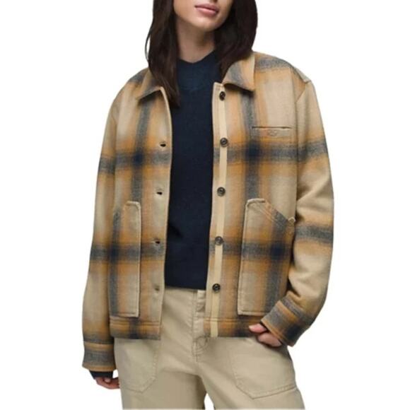 Prana Bridges Flannel Jacket Women's Small Sandstone Quilted Lining Chore Coat - Picture 1 of 13